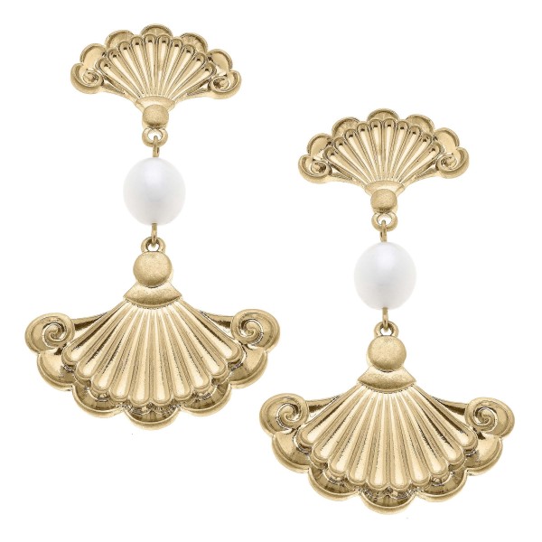 French Fan And Pearl Statement Earrings 

- Approximately 2.5" L