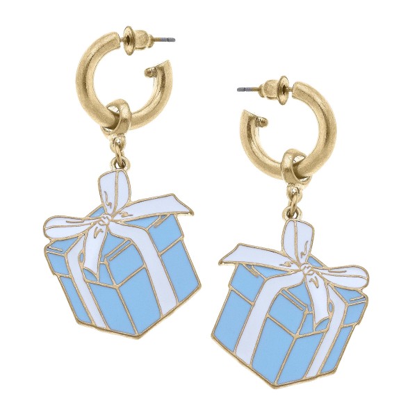 Wholesale enamel Present Drop Earrings Blue White L