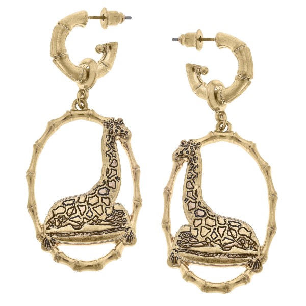 Giraffe Drop Hoop Earrings 

- Approximately 2.25" L