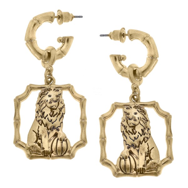 Lion Drop Hoop Earrings 

- Approximately 2" L