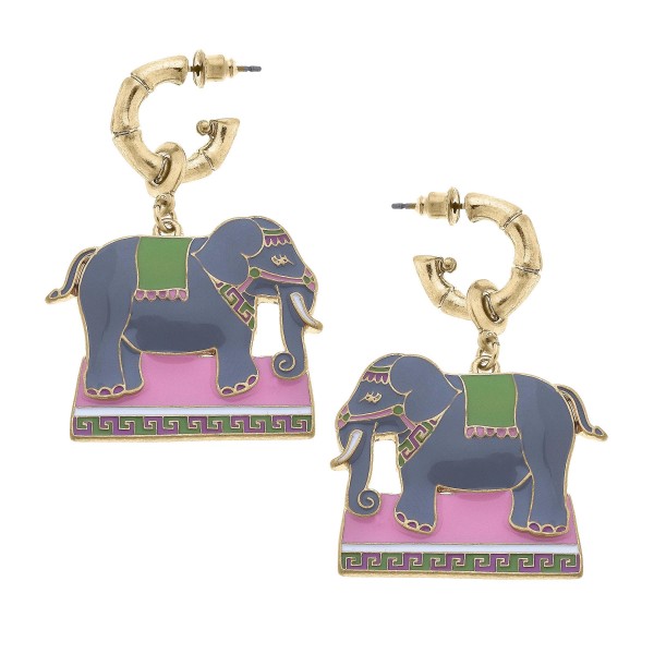 Enamel Elephant Earrings 

- Approximately 2" L