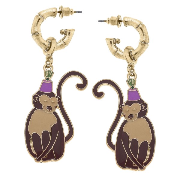 Enamel Circus Monkey Drop Earrings 

- Approximately 2.25" L