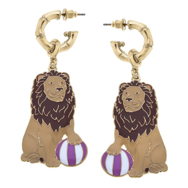 Enamel Lion Earrings With Ball

- Approximately 2.25" L