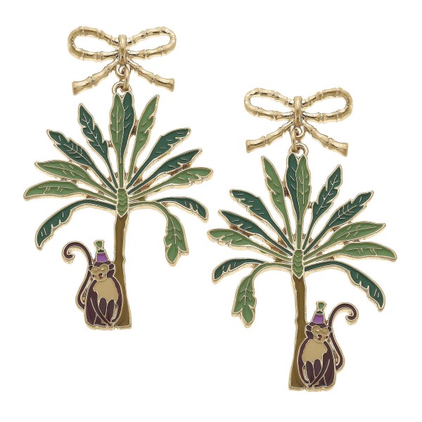 Enamel Money With Palm Tree Drop Earrings

- Approximately 2.25" L