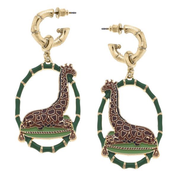 Enamel Giraffe Earrings With Enamel Bamboo Border


- Approximately 2.75" L