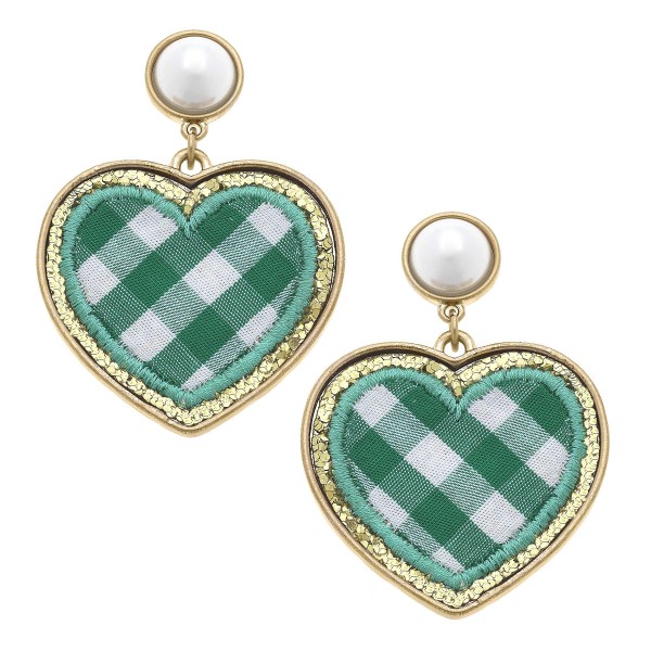 Pearl And Glitter Plaid Heart Patch 

- Approximately 2" L