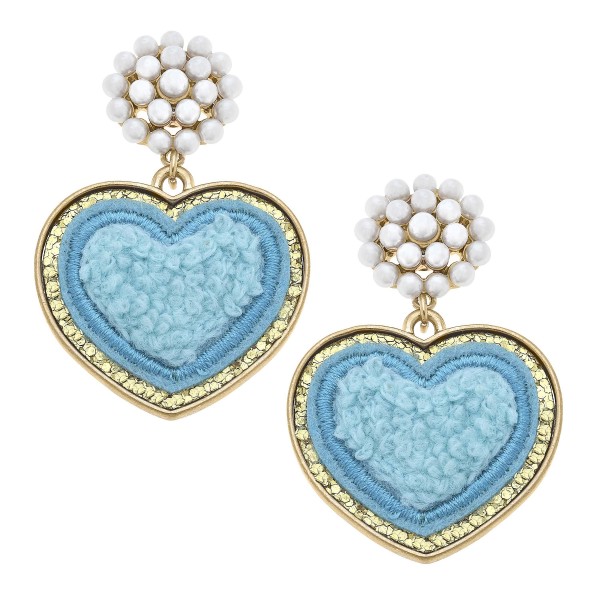 Cluster Pearl and Glitter Heart Patch Drop Earrings 

- Approximately 2" L
