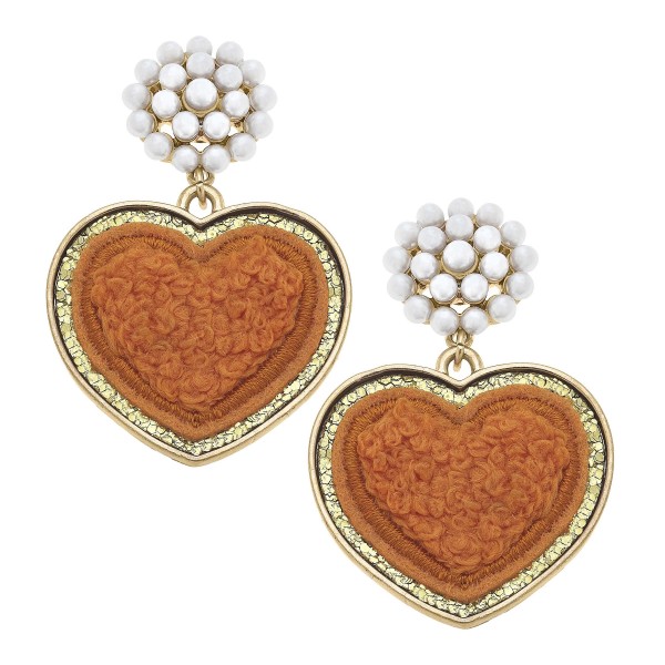 Cluster Pearl and Glitter Heart Patch Drop Earrings 

- Approximately 2" L
