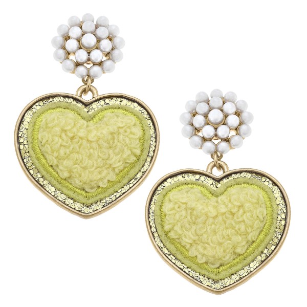 Cluster Pearl and Glitter Heart Patch Drop Earrings 

- Approximately 2" L
