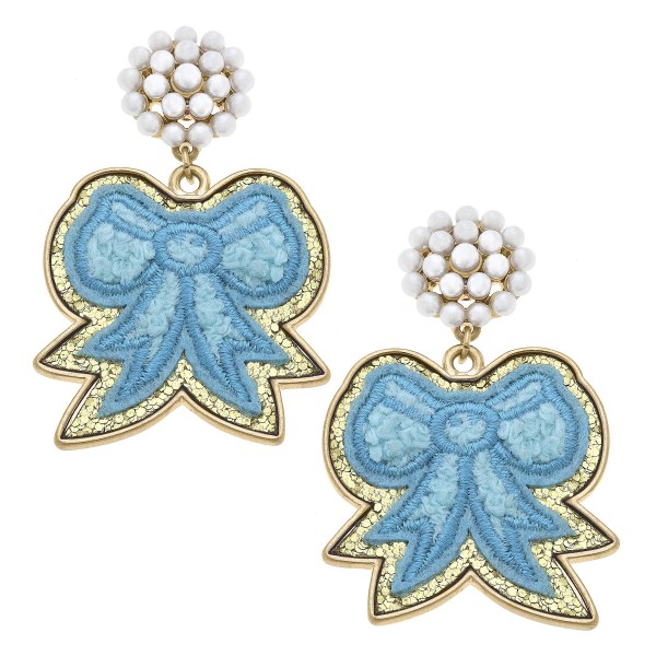 Cluster Pearl And Glitter Bow Patch Drop Earrings

- Approximately 2" L