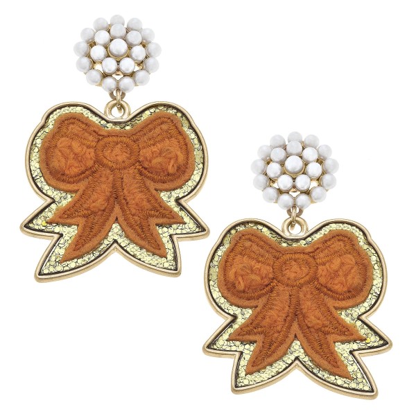 Wholesale cluster Pearl Glitter Bow Patch Drop Earrings L