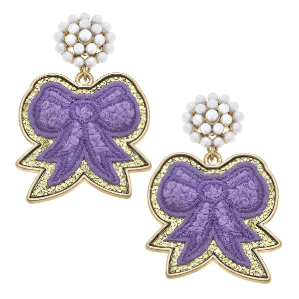 Cluster Pearl And Glitter Bow Patch Drop Earrings

- Approximately 2" L