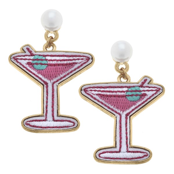 Pearl And Martini Glass Patch Drop Earrings

- Approximately 2" L