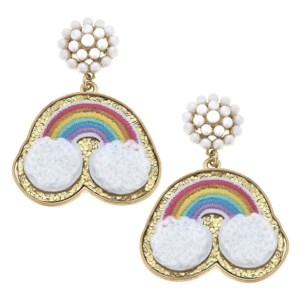 Cluster Pearl And Rainbow Patch Drop Earrings

- Approximately 2" L

