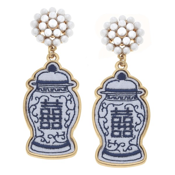 Wholesale cluster Pearl Ginger Jar Double Happiness Patch Earrings L