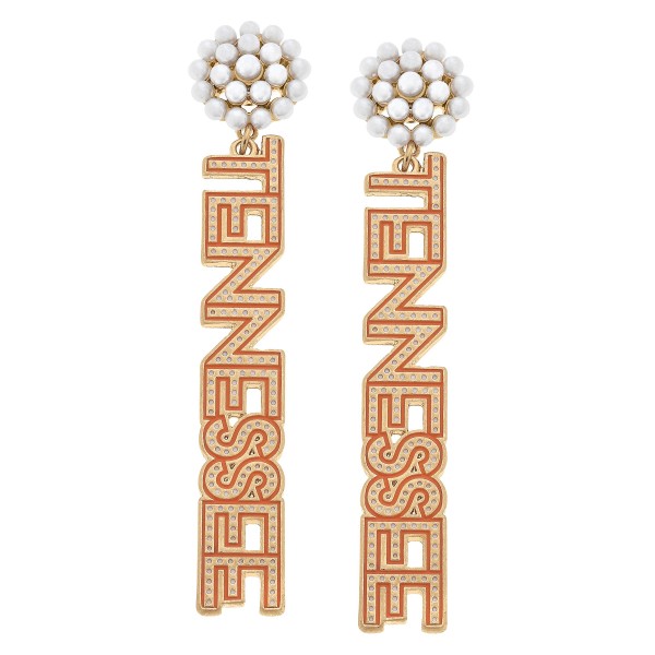 Officially Licensed Tennessee Camille Pearl Cluster Drop Earrings.

- Approximately 3" L