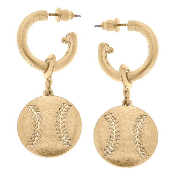 Wholesale camille Gold Huggie Hoop Earrings Baseball Charms Long