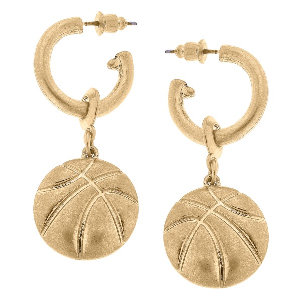 Wholesale camille Gold Huggie Hoop Earrings Basketball Charms Long