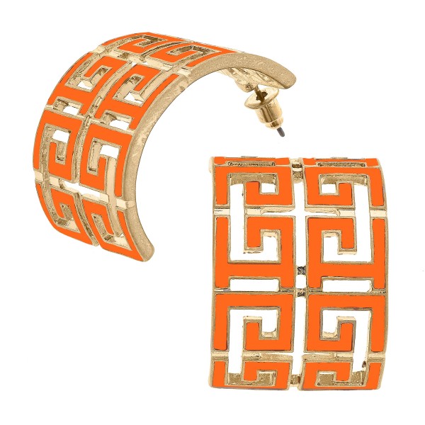 Wholesale camille Enamel Greek Keys Hoop Earrings Long