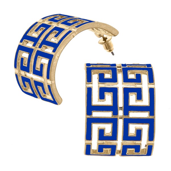 Camille Enamel Greek Keys Hoop Earrings.

- Approximately 1" Long