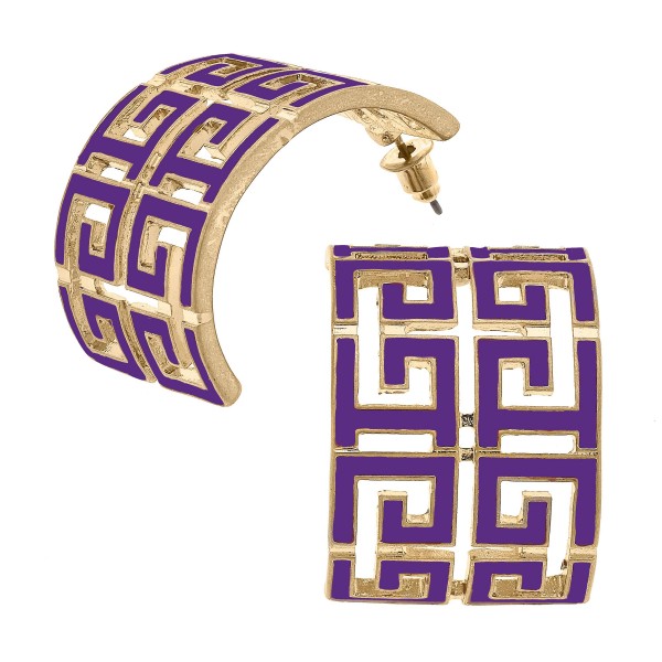 Wholesale camille Enamel Greek Keys Hoop Earrings Long