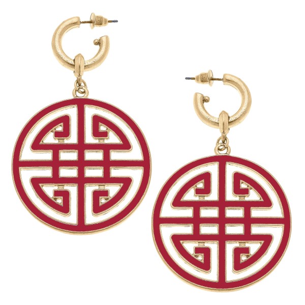 Camille Huggie Hoop Drop Earrings Featuring Large Enamel Greek Keys Charms.

- Approximately 2.5" Long