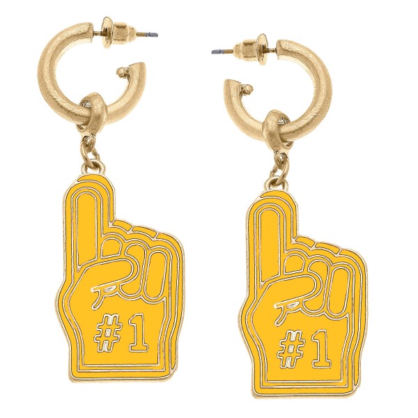 Camille Huggie Hoop Drop Earrings Featuring #1 Foam Finger Charms.

- Approximately 2.25" Long