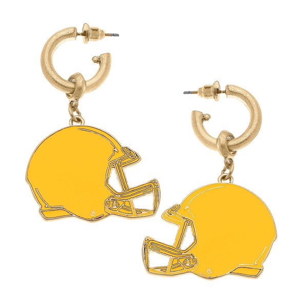 Wholesale camille Huggie Hoop Drop Earrings Enamel Football Helmet Charms Long