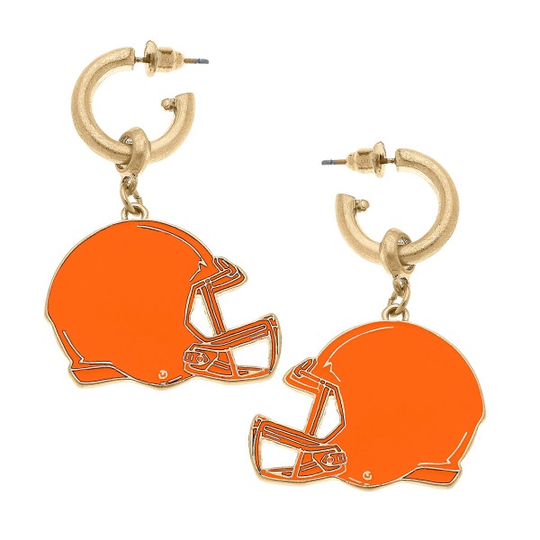 Wholesale camille Huggie Hoop Drop Earrings Enamel Football Helmet Charms Long