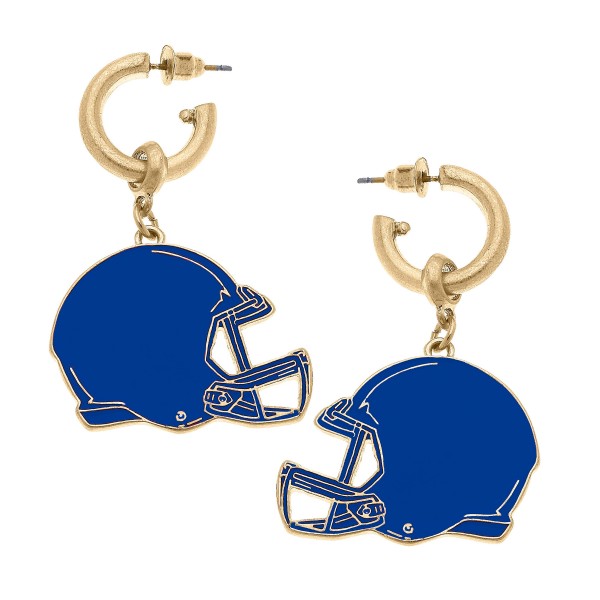 Wholesale camille Huggie Hoop Drop Earrings Enamel Football Helmet Charms Long