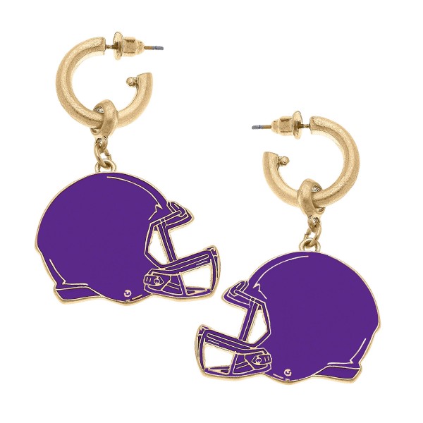 Wholesale camille Huggie Hoop Drop Earrings Enamel Football Helmet Charms Long