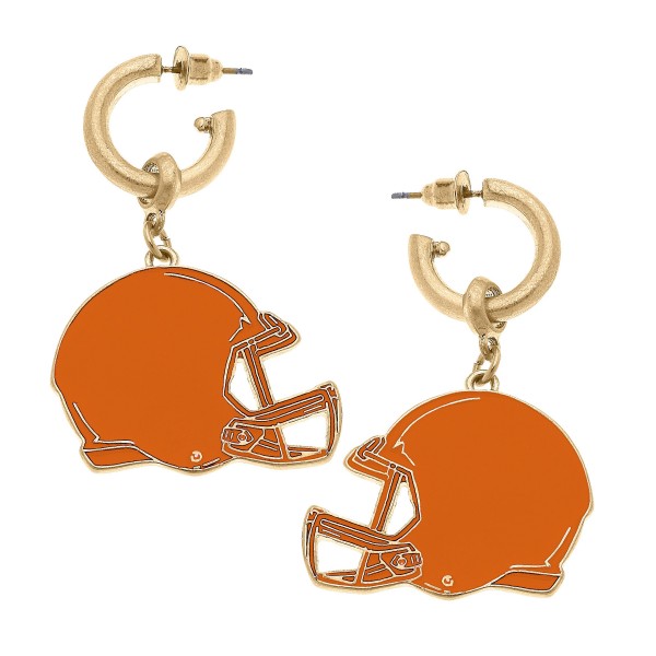 Wholesale camille Huggie Hoop Drop Earrings Enamel Football Helmet Charms Long