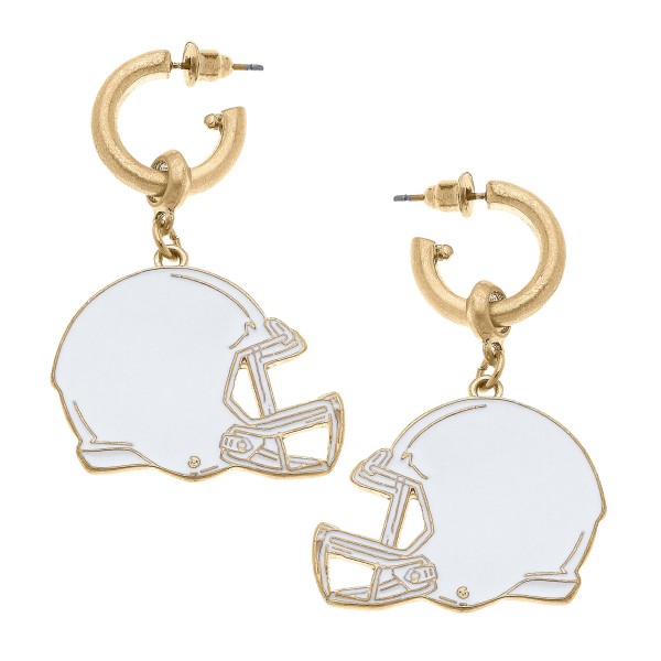Wholesale camille Huggie Hoop Drop Earrings Enamel Football Helmet Charms Long