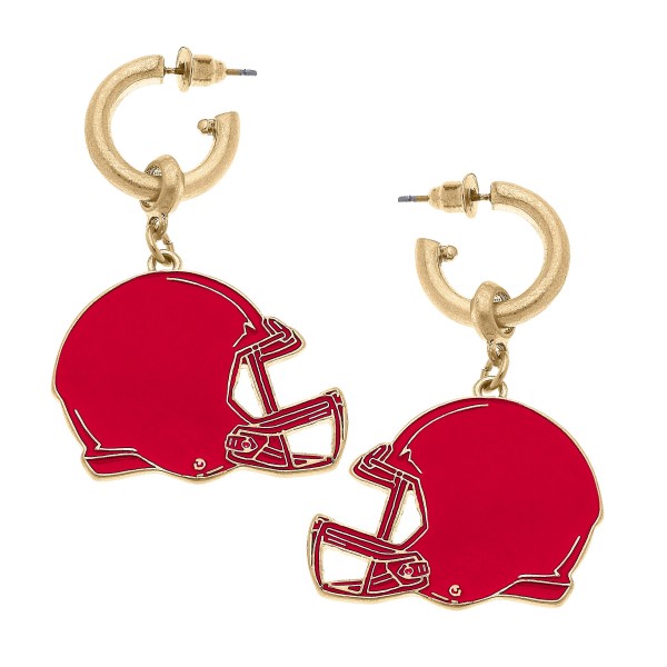 Wholesale camille Huggie Hoop Drop Earrings Enamel Football Helmet Charms Long