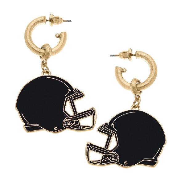 Wholesale camille Huggie Hoop Drop Earrings Enamel Football Helmet Charms Long