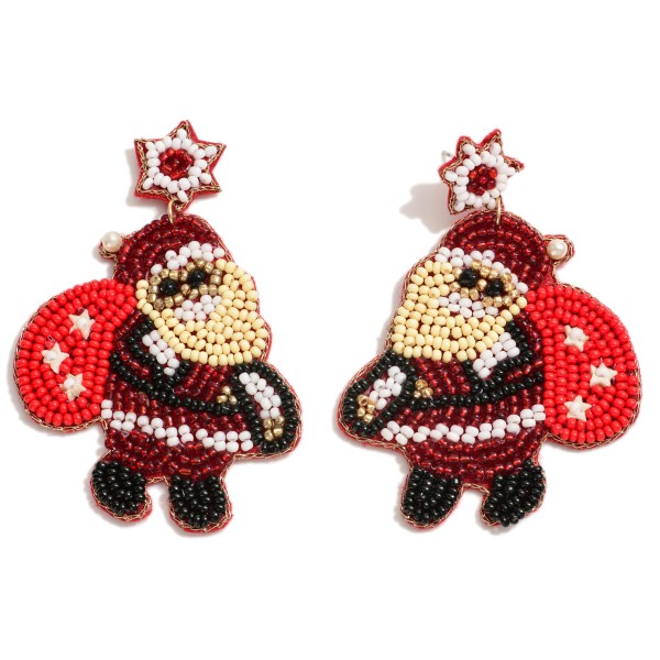 Seed Bead Santa Claus Drop Earrings.

- Approximately 3" L