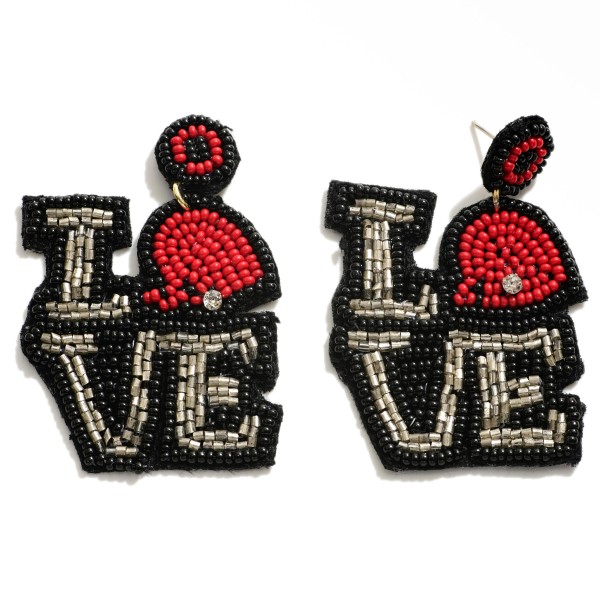 Rhinestone Studded Love Earrings Featuring Football 

- Approximately 2.25" L