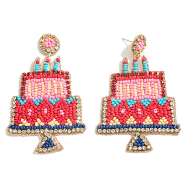 Seed Bead and Rhinestone Birthday Cake Drop Earrings.

- Approximately 2.75" L