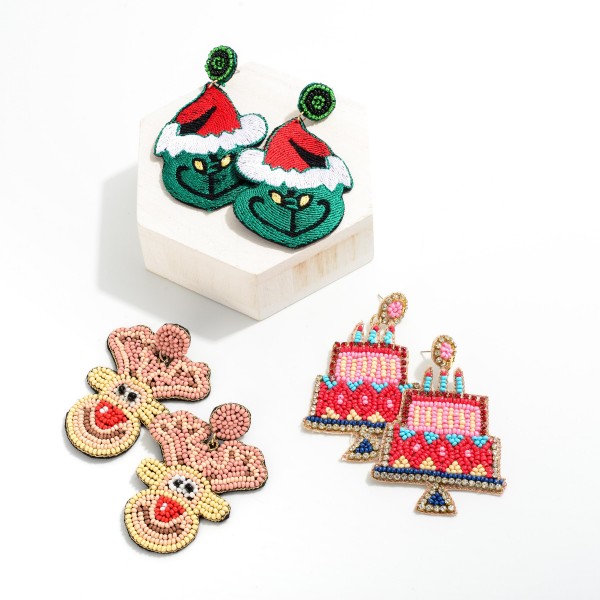 Seed Bead and Rhinestone Birthday Cake Drop Earrings.

- Approximately 2.75" L