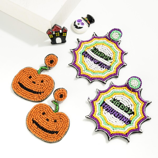 Seed Bead Jack-o'-Lantern Drop Earrings.

- Approximately 2.25" L