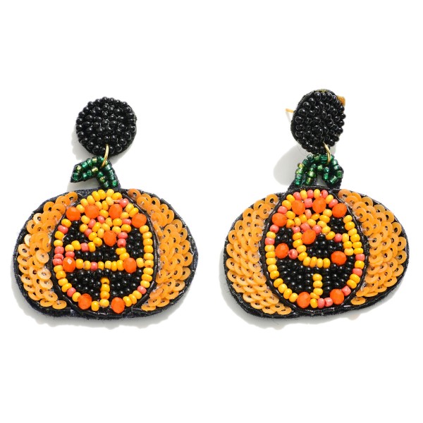 Statement Seed Bead Jack-o'-Lantern Drop Earrings

- Approximately 2" L