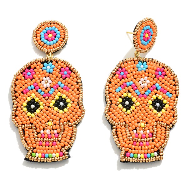 Sea Beaded Sugar Skull Drop Earrings 

- Approximately 3" L
- Approximately 1.25" W