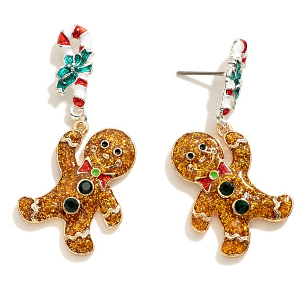 Glitter Gingerbread Man Drop Earrings.

- Approximately 1.75" L