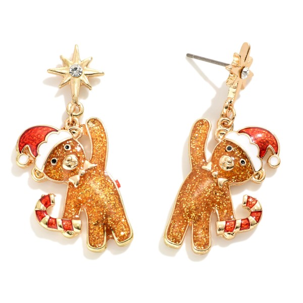 Glitter Gingerbread Man Drop Earrings Featuring Star Accents.

- Approximately 1.5" L