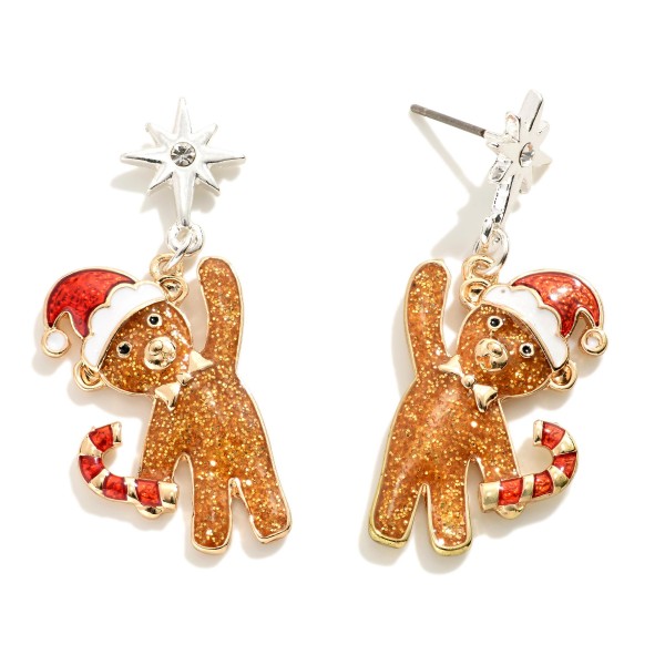 Wholesale glitter Gingerbread Man Drop Earrings Star Accents L