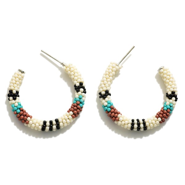 Sea Beaded Drop Hoop Earrings

- Approximately 1.5" Diameter 
 