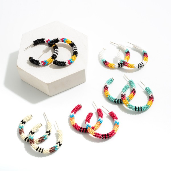 Sea Beaded Drop Hoop Earrings

- Approximately 1.5" Diameter 
 