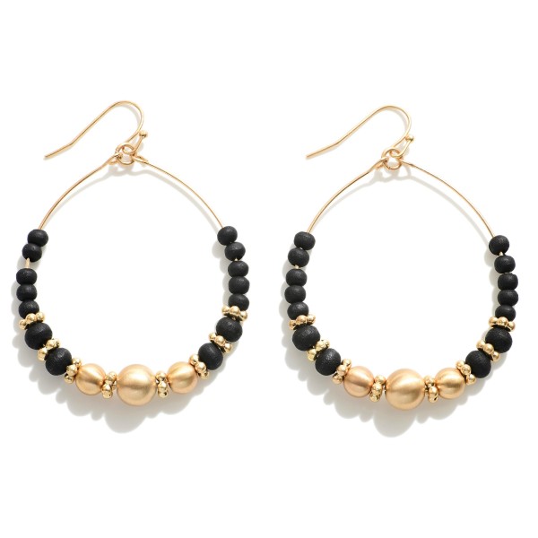Wholesale wood Gold Beaded Drop Hoop Earrings Diameter
