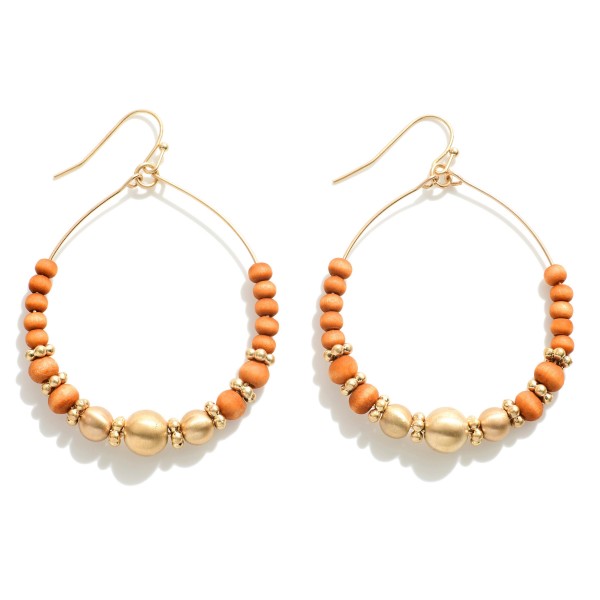 Wholesale wood Gold Beaded Drop Hoop Earrings Diameter