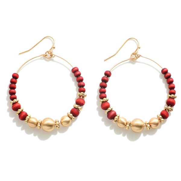 Wholesale wood Gold Beaded Drop Hoop Earrings Diameter